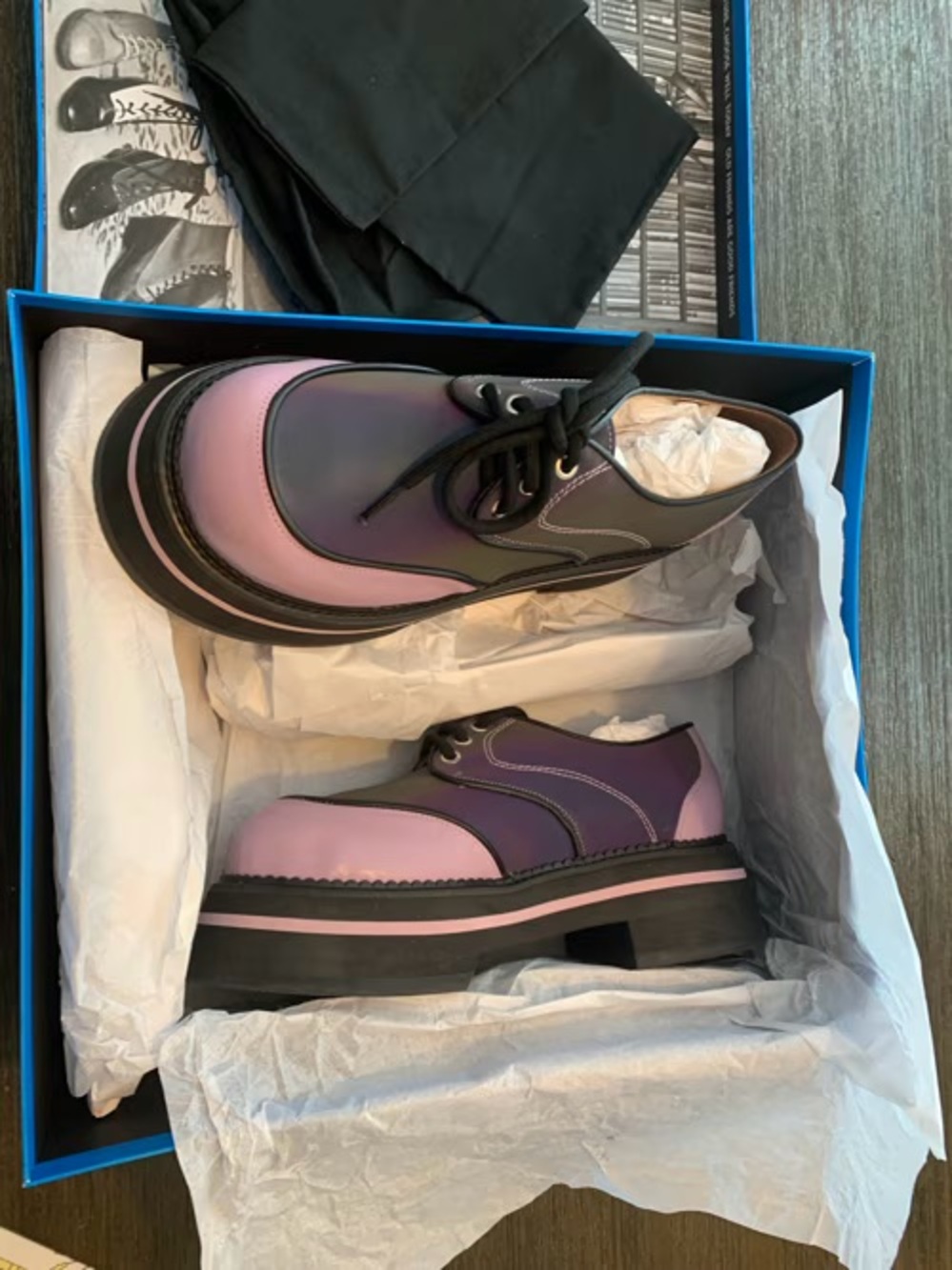 John Fluevog FV1 - HOLOGRAPHIC Lavender and Black Chunky Platform Oxfords - Picture 7 of 9